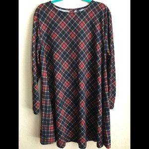 Long Sleeve Plaid BooHoo Plus Swing Dress